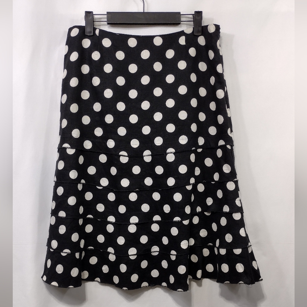 Transitions 100% Linen Polka Dot Layered Ruffle Midi Skirt Women's 8 Retro 90s